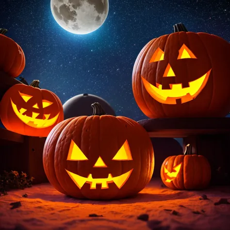 best quality, ultra-detailed, 
jack o lantern in universe planet, spaceship,
depth of field, professional lighting, --auto