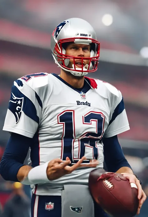 Tom Brady dressed up as a billionaire holding a football