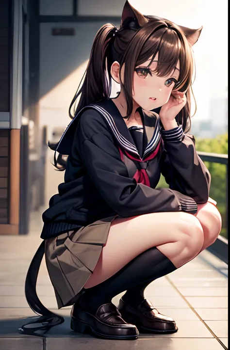 ​masterpiece,Top image quality,hight resolution,imagem 4k,Raw photo,Photorealsitic,{Solo},{{{}}},sex toy,,,, Insert into ,Mini skirt,Schoolgirl Uniform,Ahegao,all-fours,A dark-haired,hi-school girl,Brown eyes,A dark-haired,long,Twin-tailed,Brown loafers