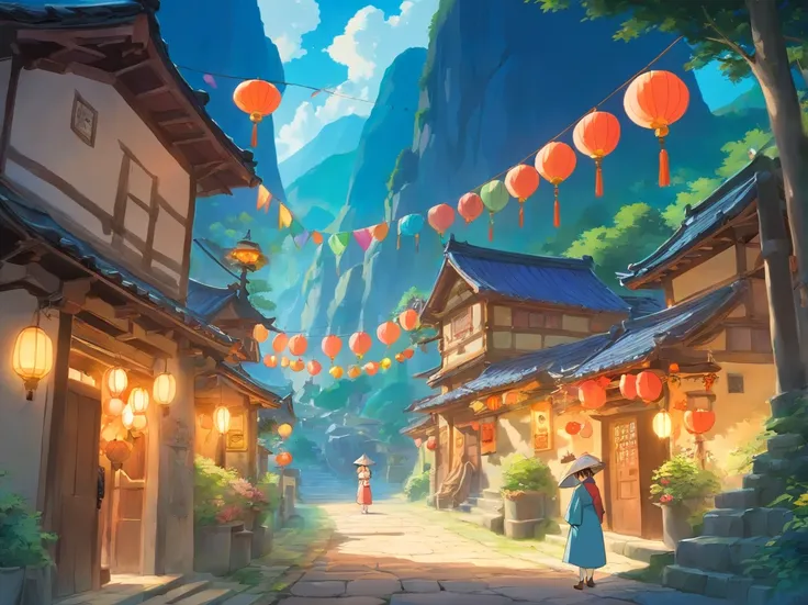 The whole village is dressed up，Colorful bunting flutters in the air，The villagers are dressed in Zhuang costumes，With a smile of joy and anticipation，Come together。In the middle of the village stands a mysterious cave，The light at the entrance of the cave...