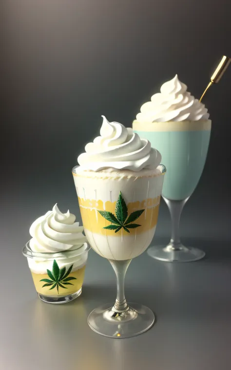 top style whipped cream on cannabis:0.2 crystal cups、in a realistic environment