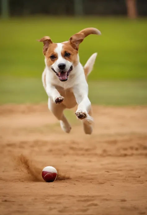 Dog playing cricket