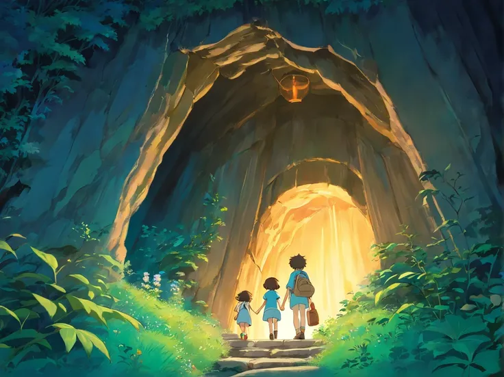 When night falls，The cave emits a soft glow，This moment seems sacred and fantastic。A young boy greeted in the front and a little girl greeted in the front walked into the cave with nervous and excited expressions。The interior of the cave is illuminated by ...