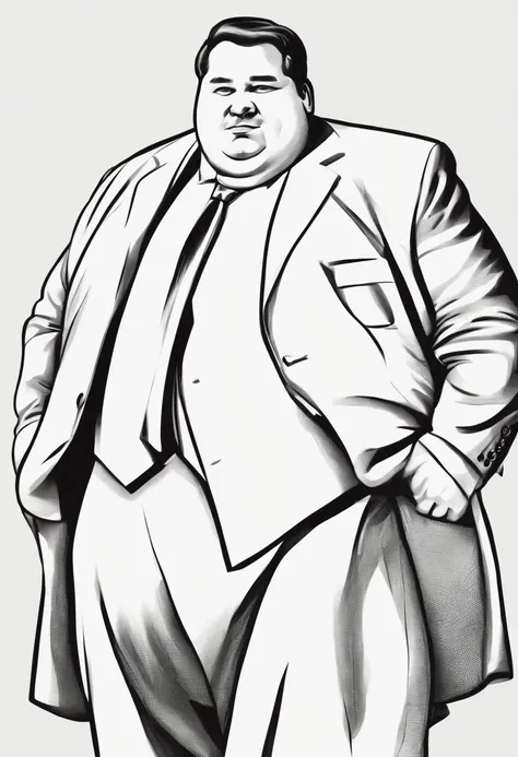 fat man big belly in a suit, almost bursting at the seams.