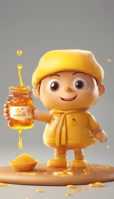 (Best Quality, masutepiece) High resolution illustration of a boy covered with sticky natural honey, yellow, syrup, Oversized sweater, comfy, Cozy, up close shot, Detailed texture, Delicious aroma, Flavorful sensations, warm and appetizing,