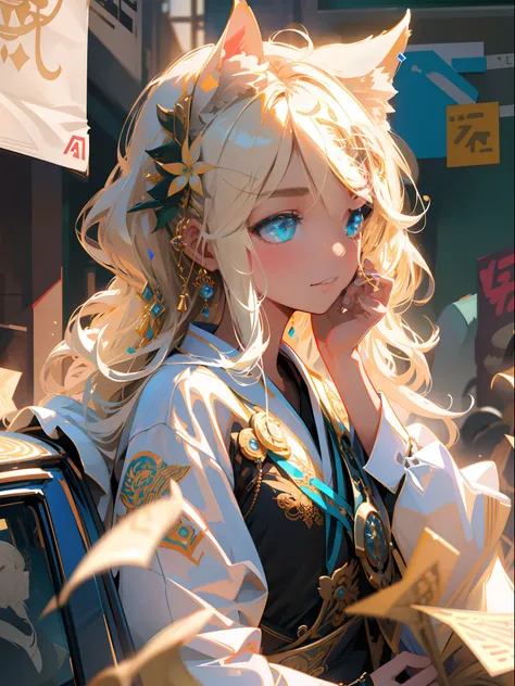 original, intricate detail, illustration, masterpiece, extremely detailed CG unity 8k wallpaper, highlight, sharpening, dynamic, bokeh, , a beautiful girl with animal_ears and hair_ornament