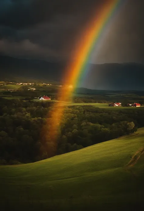 Light pointed strongly　A rainbow is formed　illustratio