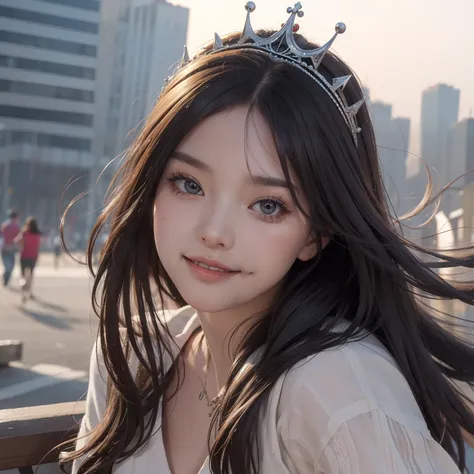 (8K, RAW photo, Best quality, Masterpiece:1.2), (Realistic, photo-realistic:1.37), Ultra-detailed, 超高分辨率, twtzuyu, 1 girl,view the viewer,Smile, ((Wear a crown on your head)), queen, Beautiful detailed eyes,  (Floating hair), Detailed clothes,  Skin textur...