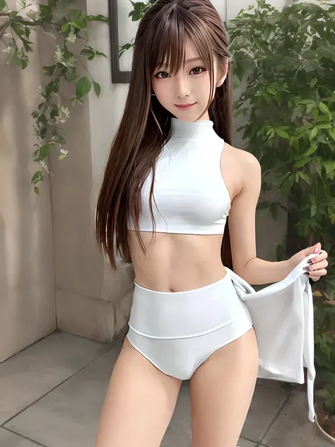 (Photorealsitic)(sixteen years old), Perfectly beautiful woman, (Full body 8K portrait), Large and dynamic hand and foot movements, Make a high side kick, White Karate Uniform, White karate pants, Large bust,Stand alone, Correct skeleton, Perfect facial de...