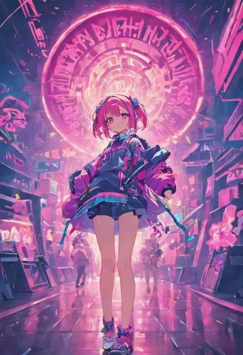 Sakura with a variety of changes，cyber punk perssonage，Fashionab，having fun，magia