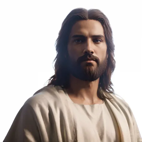 A closeup of a statue of Jesus with a beard, Jesus Cristo em Mass Effect, Jesus Cristo, rosto de Jesus, Retrato de Jesus Cristo, Jesus, jesus of nazareth, Jesus Gigachade, Personagem pequeno. Motor Unreal 5, 8k portrait render, Escultura realista de 8K Ber...