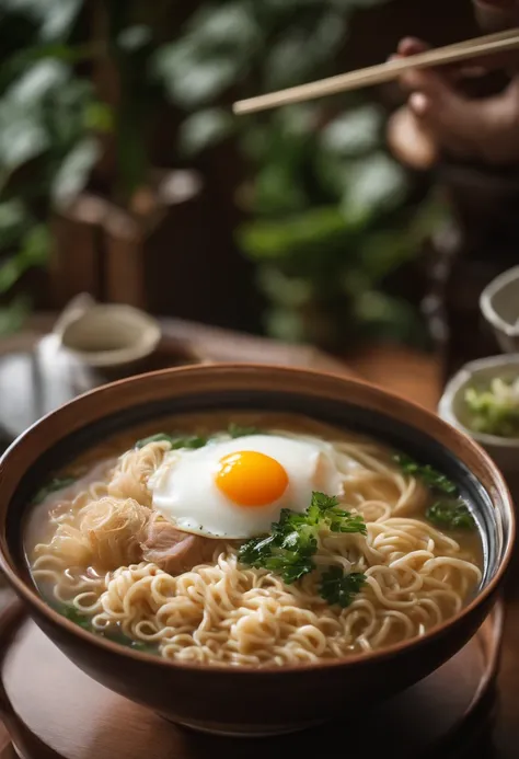 there is a bowl of soup with noodles and an egg on top, ramen, sougetsu, style of shuzo oshimi, aokamei, hajime katoki, noodles, kaigetsudo ando, by Shunbaisai Hokuei, by Kanō Tanyū, by Shiba Kōkan