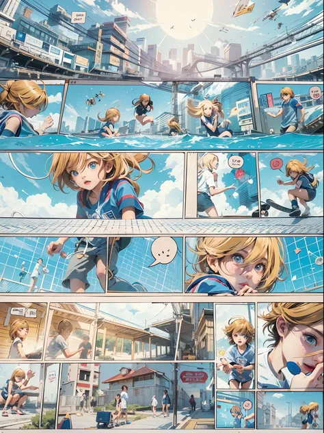 Comic storyboard:1.8, comic strip, Comic layout, Love comic book storyboards,Skateboarding learning growth stories, Anime emoji theme pack, hyper HD, Japanese anime manga style, Clear sky on blue and white background, 24K Ultra HD.