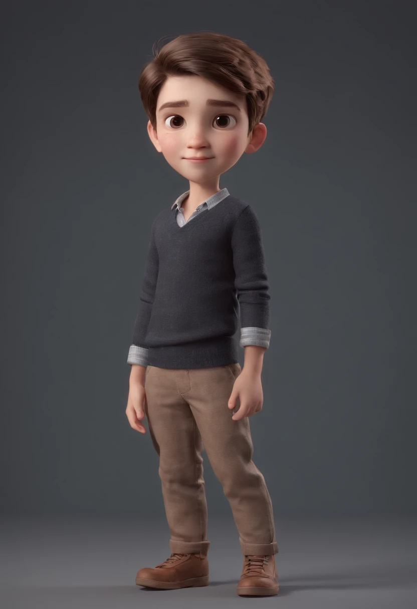 cartoon style boy full body ,brown hair  , different angles, character sheet, 3d model, 4 position, side left, side right,side back,side front, social clothing, clothing black.