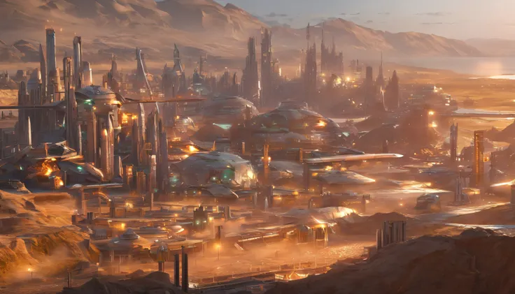 Futuristic sci-fi wasteland style city，Future wars are wasted，flame of war，karo，Wasteland，sci-fy, 16:9