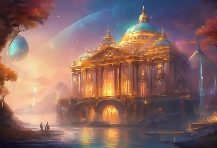 create Fantasy Wallpaper Art 1920x1080p, Opera House Inside, 3D, Majestic Opera House Inside, Ice Color Mix with gold color, Epic