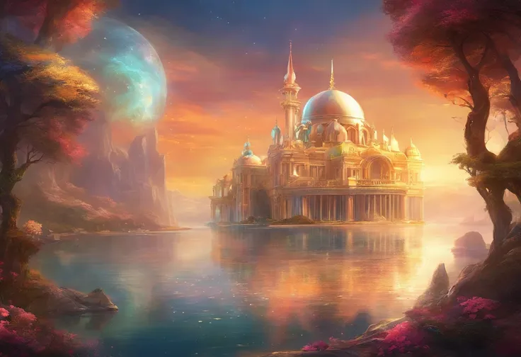 create Fantasy Wallpaper Art 1920x1080p, Opera House Inside, 3D, Majestic Opera House Inside, Ice Color Mix with gold color, Epic