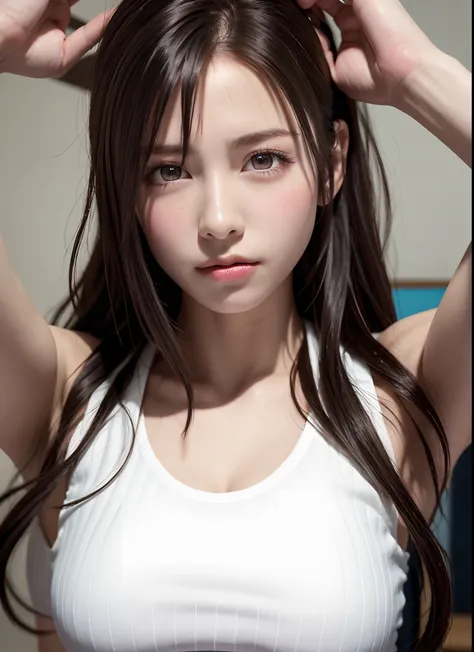 high quality picture, masutepiece, detailed hair texture, Detailed skin texture, Detailed Cloth Texture, 8K, Add fabric details, ultra detailed skin texture, ultra detailed photographic, Skin pores, Portrait of a girl, wearing tank top,