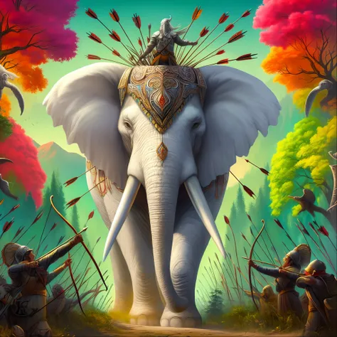 there is a large elephant with a crown on its head, an enormous elephant king, symmetrical epic fantasy art, an elephant king, fantasy art behance, detailed digital 2d fantasy art, colorfull digital fantasy art, epic surrealism 8k oil painting, colored ele...