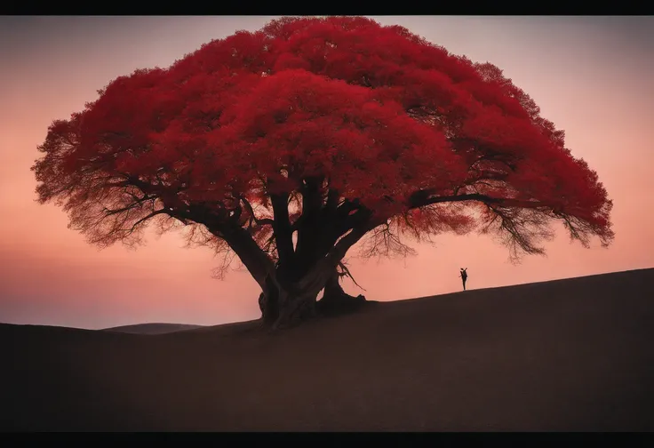 /imagine prompt:
color photo of: "A blood-red sky, silhouette of a towering cosmic tree, abstract figures scattered across a wasteland, each with a unique style, all with glowing crimson eyes" 
A surreal and haunting scene, where the sky bleeds crimson, ca...