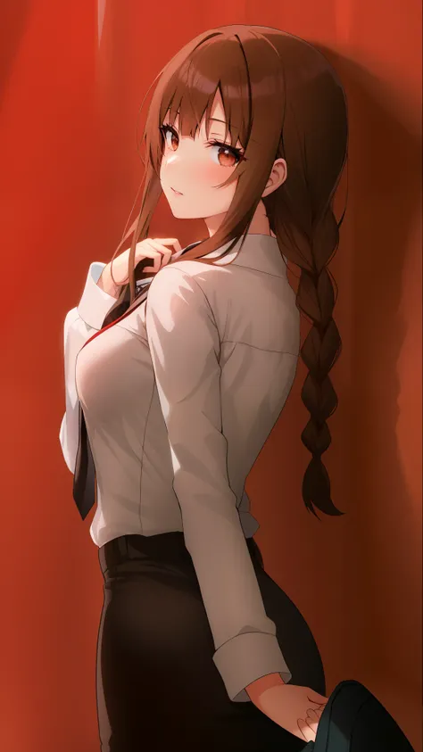 Anime girl posing for photo with long hair white shirt, ilya kuvshinov with long hair, makise kurisu, kurisu makise steins gate anime, Yandere. Tall, kurisu makise, makoto kano, akane owari danganronpa, ( ( ( yoshinari yoh ) ) ), gapmoe Yandere