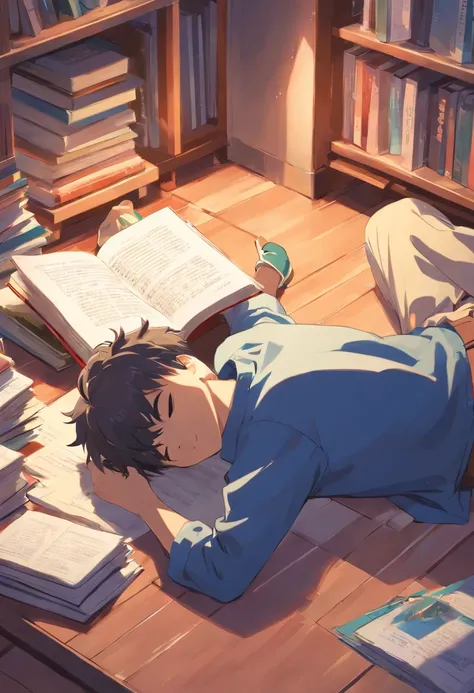 boy Lying down and reading.