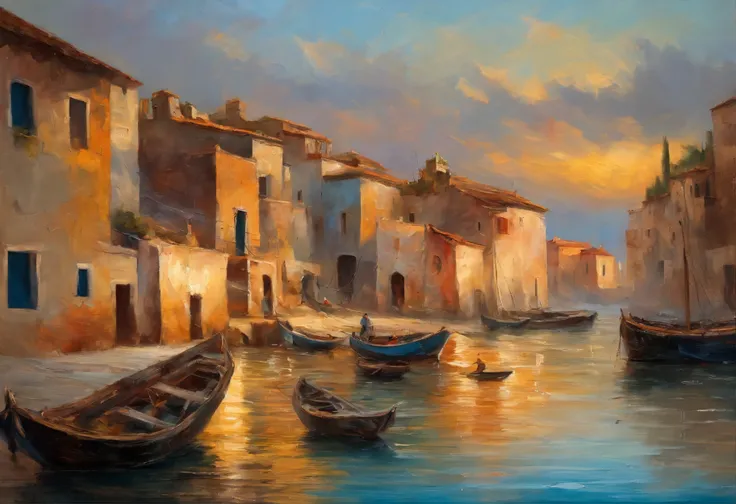 beautiful,detailed spanish man,fisherman,year 1500,old Spanish port,seaside village,traditional fishing boat,ancient architecture,coastline,calm sea,setting sun,swirling clouds,historical atmosphere,vivid colors,baroque style,key light shining on the mans ...