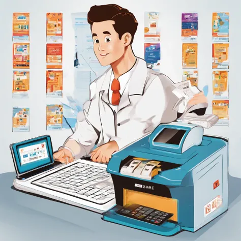 Promotion poster,A white background, cute cartoon characters, one character holding a mini POS machine,Matching payment industry scripts