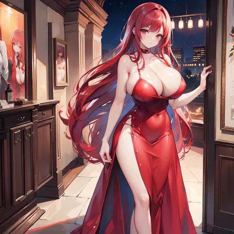 (big boobs, tall, mommy, long red hair, dress:1.1), (best quality,8k,highres,masterpiece:1.2), on a date, looking at viewer, thicc