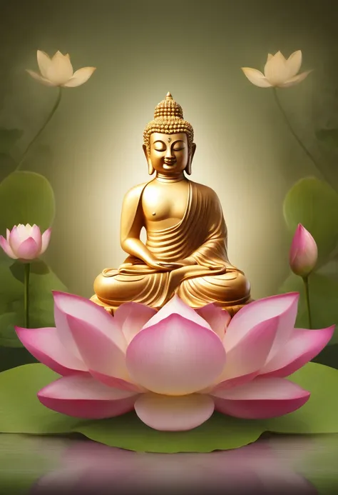 buddha sitting on a lotus flower with the words happy buddha, buddhist, buddhism, avatar for website, buddha, inspired by Shūbun Tenshō, sitting on a lotus flower, the buddha, standing gracefully upon a lotus, with lotus flowers, facing front, inspired by ...