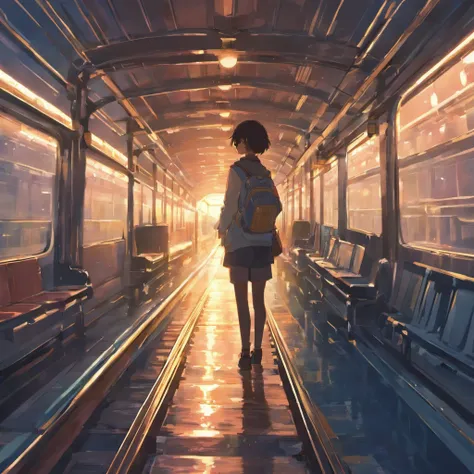 Masterpiece, Anime train passing through bodies of water on tracks, Bright starry sky. Romantic train, Makoto Shinkais picture, Pisif, concept-art, Lofi art style, Reflection. By Makoto Shinkai, Lofi art, beautiful anime scenes, Anime landscape, Detailed s...