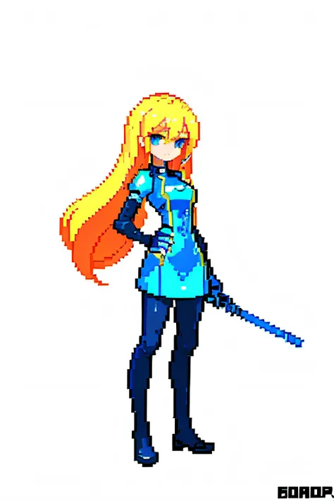 （tmasterpiece，top-quality，best qualityer），pix，pixelart，Royal sister，Charming，teens girl，full bodyesbian，tightsuit，skinny pants，Blackn clothes，Modern dress，pale-blonde hair，The wind blows long hair，icemage，Surrounded by ice，Hold the staff in your hand，It ha...