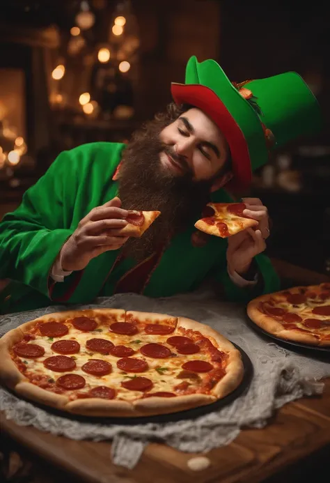 leprechaun sentado comendo pizza 8k