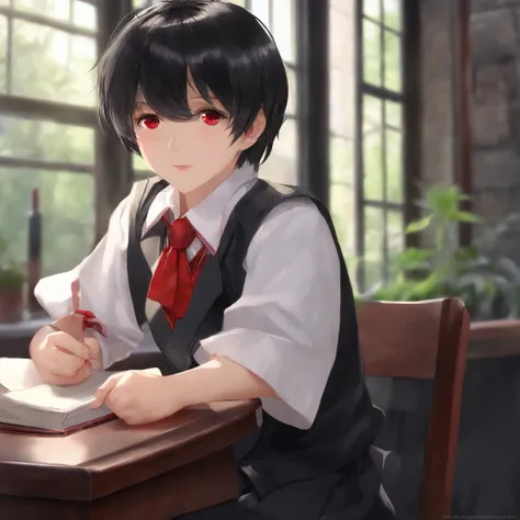 masterpiece,high quality,1 boy,black hair,red eyes school uniform Japanese