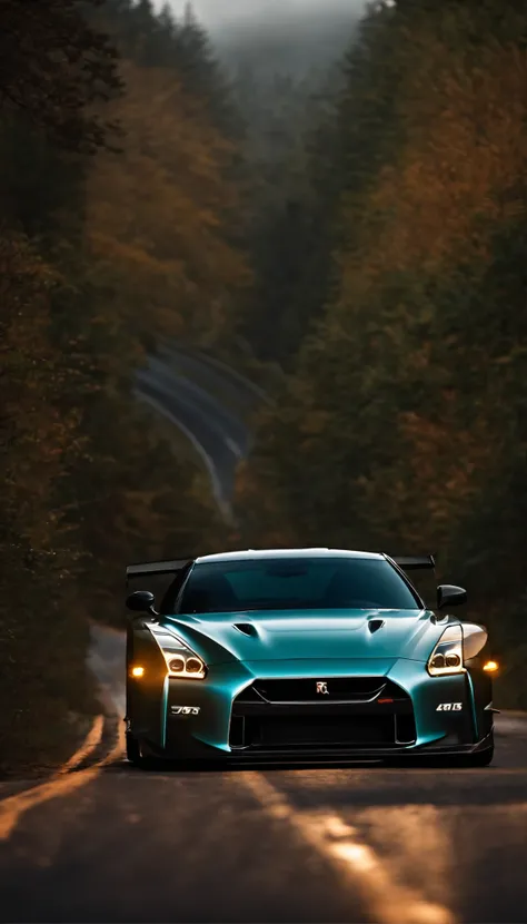 A GTR spers down the road，The roadside is full of screaming people