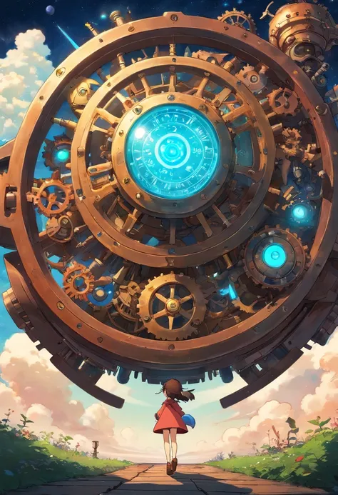 kosmos、steampunc、brown, rusty, Lonely Floating Machine Planet、gear wheel、A planet made of machines、No people、Dark Universe