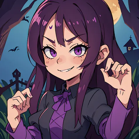 Spooky Purple Girl Scary Spooky Mysterious Spooky Weird Halloween With Smirk Long Hair