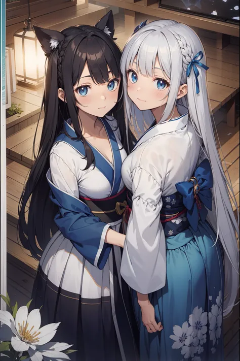 ((Best Quality, 8K, Best Masterpiece)) Anime characters with long gray hair and blue eyes, Anime visuals of young women, Todays featured anime stills, God of White Hair, official art, cute girl anime visuals, Popular isekai anime, Tsuaii, Marisa Kirigami, ...