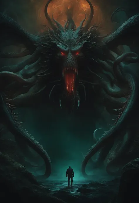 Dark, lovecraftian, foreboding, awe inspiring, madness, background, wallpaper, creature