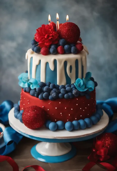 Boys Birthday , one year, a cake, Blue Balls