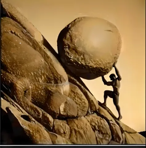 arafed man pushing a large rock up a hill, sisyphus compostition, conquering imbalance, man carving himself out of stone, rock climber, rock climbing, strongman, the stone is rolling up, climber, strong man, absolutely outstanding image, 2 0 2 2 photo, bou...