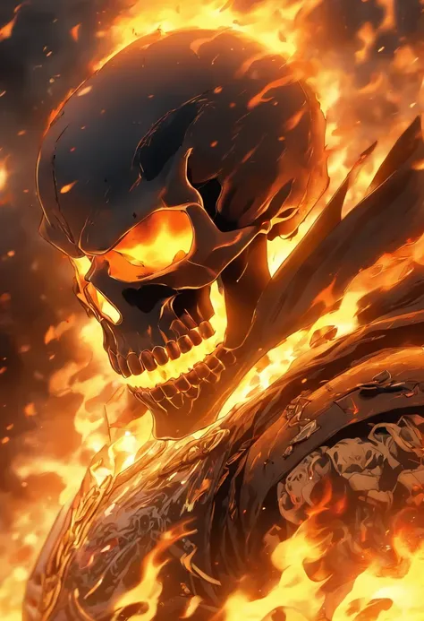 (RAW Photo, Best Quality), (Realistic, Photorealistic Photo: 1.3), Best Quality, Highly Detailed, Masterpiece, Ultra Detailed, Illustration, ghost rider, burning skull, black jacket, black jeans, black shoes, epic background, standing angry with big flame,...