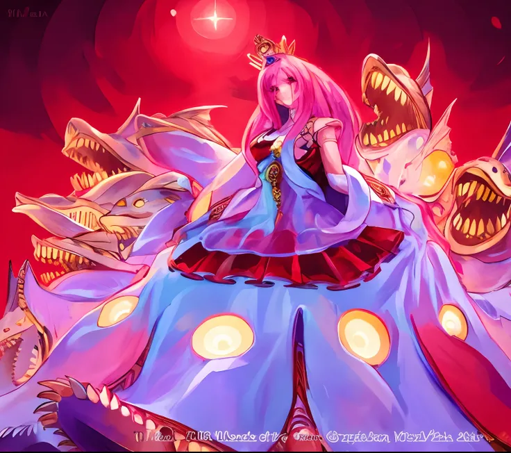 chica anime con un vestido rodeada de monstruos, Diosa malvada, La Reina de las Cuchillas, Real Life Big Mom, Nos, Sacerdotisa medusa, Ilustraciones de Yugioh, Chica calamar hembra rosa humanoide, Reina del Mar Mu Yanling, Dios Medusa, Reina del Mar, Epic ...