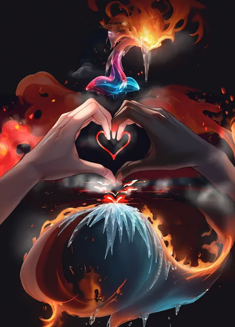 Heart (Ice fire steam) vibrant, (masterpiece), (high quality), (highres), 8k, (high saturation)