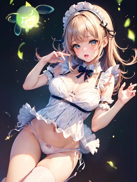 ((((jumpping)))　((Underwear pattern))　Look away and peek　​masterpiece, One Girl Maid, 独奏, ((Luminous Eyes)), top-quality, Realistic underwear pattern, ultra-detailliert, (extremely delicate and beautiful work), ((masuter piece)), (Best Quality),