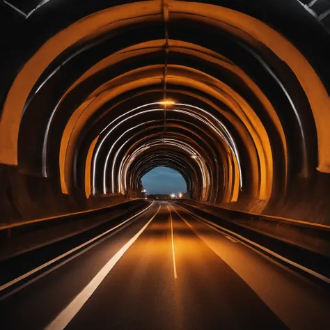 Upcoming independent tunnel，There was nothing else on the road，without background，Front view，shot from a far distance，No clutter