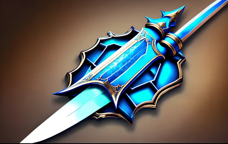 a big legendary sword with blue handgrip