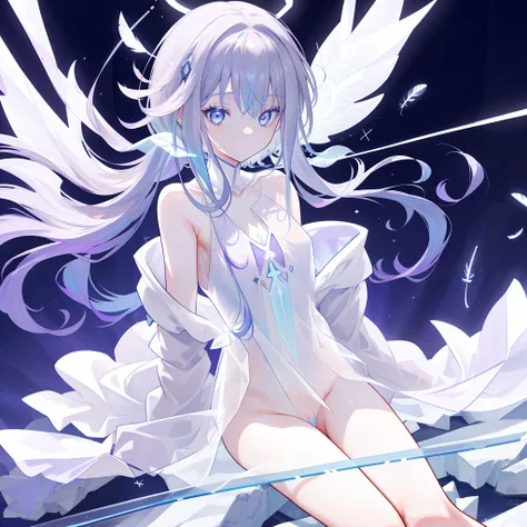 (((A close up view: 1.4))) of an anime teen girl, sitting on the ice, (((half naked))), cinematic light, slim body with curves, skin is perfectly white, soft, and smooth, ((no nsfw)), Extremely delicate and beautiful CG illustration, best quality, high res...