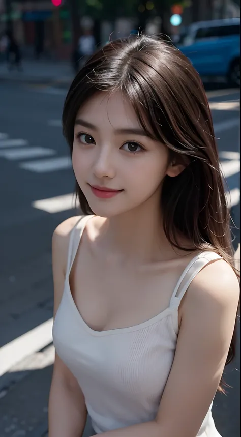 tmasterpiece，Highest image quality，insanely details，Delicate Face Portrayal，(（Casual wear）)，8K分辨率，Delicate face，Lovers smile，Cute peerless beauty，Delicate translucent eyes，Long silver messy hair，street，(Gorgeous light and shadows)，Soft focus，Real Shadow，8K...