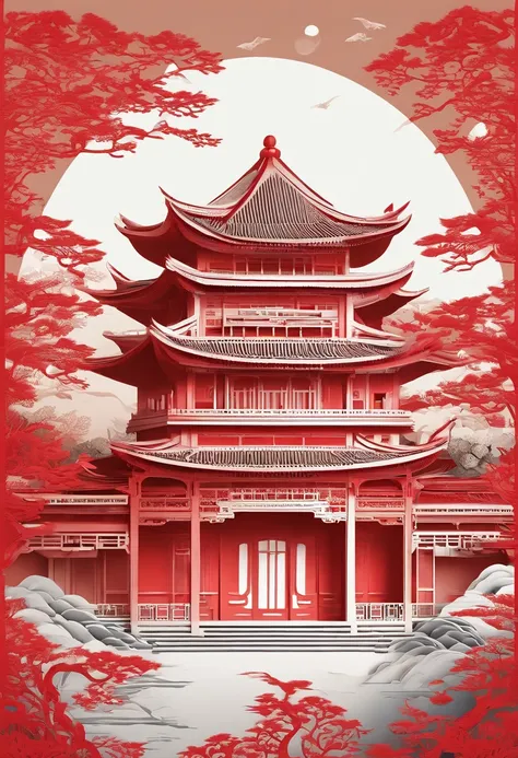 Masterpiece, Traditional Chinese style house，beautiful render of a fairytale, In the style of paper art, painting of beautiful, beautiful as the moon, A very complex masterpiece, Beautiful and intricate red masterpiece, multi-layer, mysterious, Castle